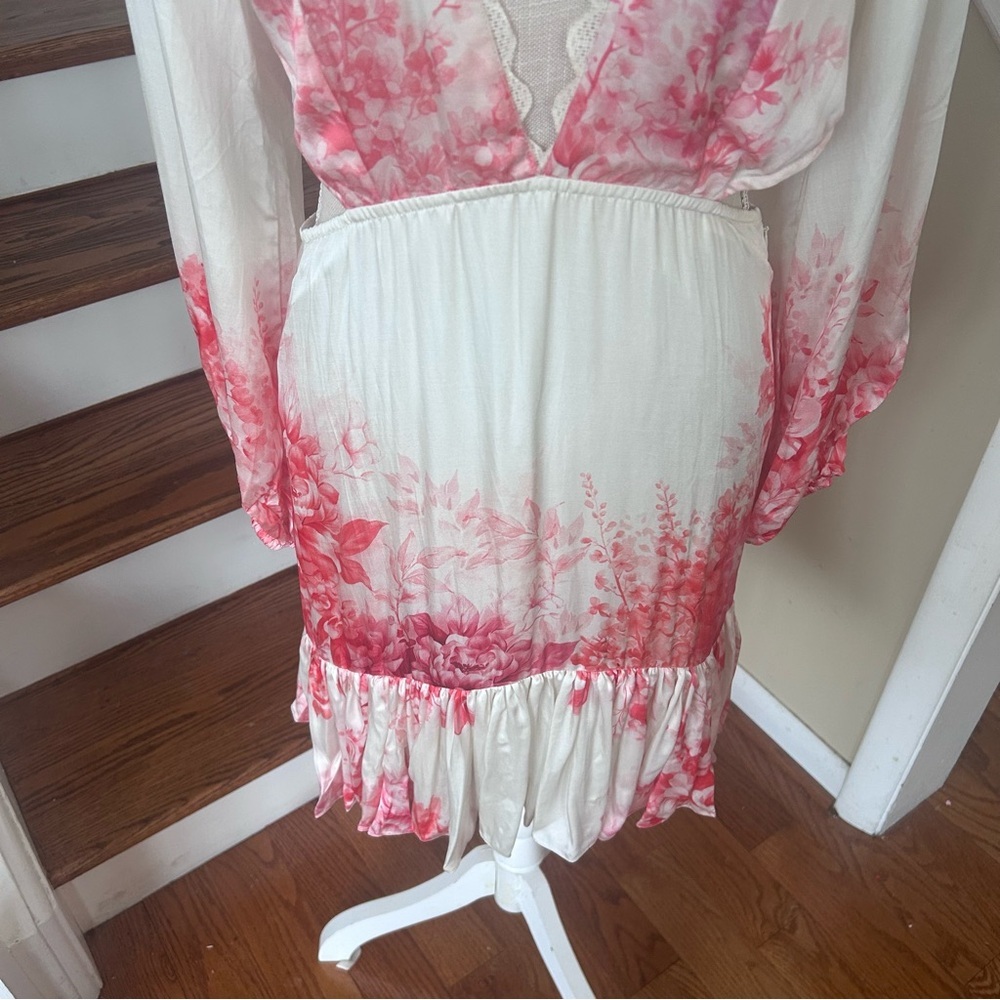 Anthro x Bhanuni by Jyoti Cherry Blossom Mini Dress S Floral Ruffle Cutout Boho - Picture 7 of 16